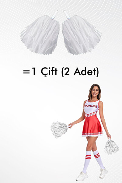 Parti Atölyesi 1 Çift (2 Adet ) Beyaz Lüx Ponpon 23 Nisan ve Gösteri Ponponu