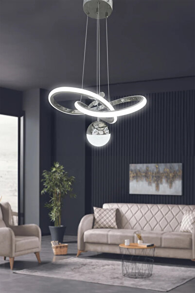 RSCOLLECTIONS Kardelen Toplu Modern Sarkıt Led Avize - 3 Renk Kumandalı Krom