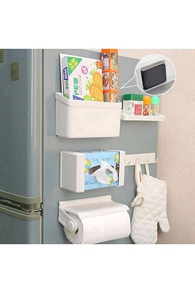 Others 5-in-1 Magnetic Refrigerator Storage Rack | Tissue Roll Holder, Spice Rack, Towel Rack, Hook Rack