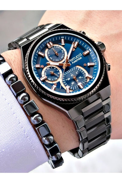 Ferrucci FERRUCCİ FUNCTION LACİVERT KADRANLI SİYAH METAL ERKEK KOL SAATİ