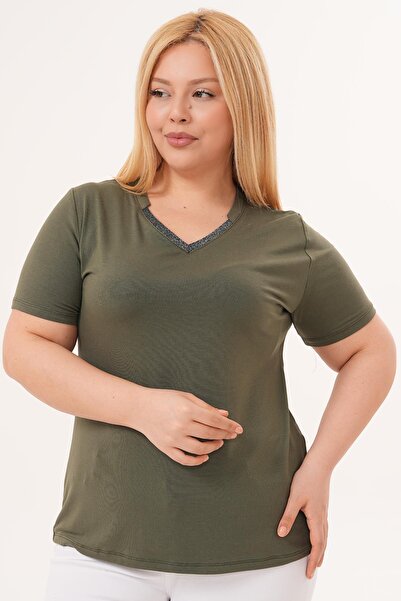 Siyezen Plus Size V-Neck Glitter Blouse