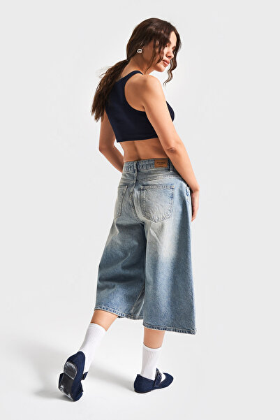 its basic Kadın T.Kot Rengi 2S5-84 Süper Baggy Fit Maxi Boy %100 Koton Denim Şort