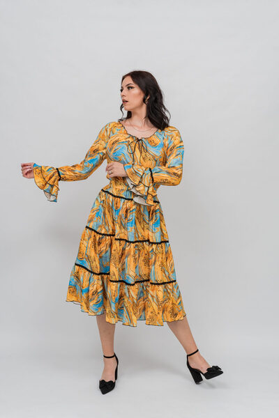 Gorgeaux Rochie Portocalie cu Imprimeu Floral Ella - XL(42)