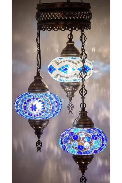 DEZ Design Mozaik 3lü Avize Sarkıt Otantik Lamba