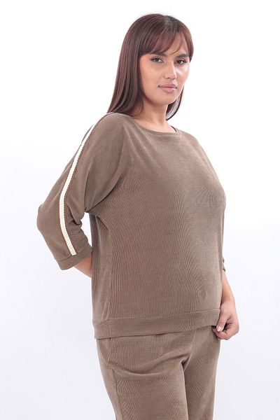 EXİTLİNE Women's Side Stripe Loose Fitting Tan Suit