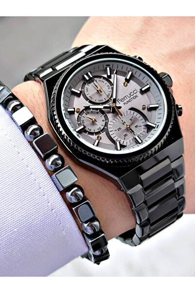 Ferrucci FERRUCCİ FUNCTION GRİ KADRANLI SİYAH METAL ERKEK KOL SAATİ