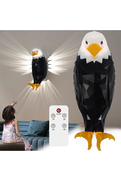 AWH Bald Eagle Wall Light, Magnetic LED, Remote Control, USB Charging, Battery Operated Lamp