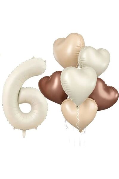 parti sürprizi Retro Cream 6 Years Old Heart Foil Balloon Set