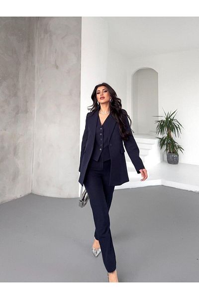 MYGİYİMİSTANBUL Jacket Vest Slim Leg Pants Waist Elastic Detail 3 Piece Suit