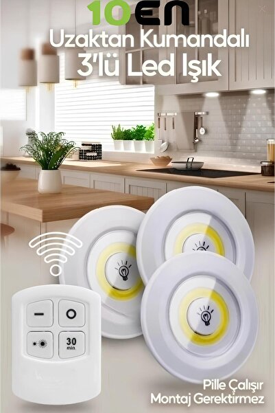 10EN Uzaktan Kumandalı 3’lü Set  Kabin Led Mutfak Tezgah Banyo Dolap Aydınlat...