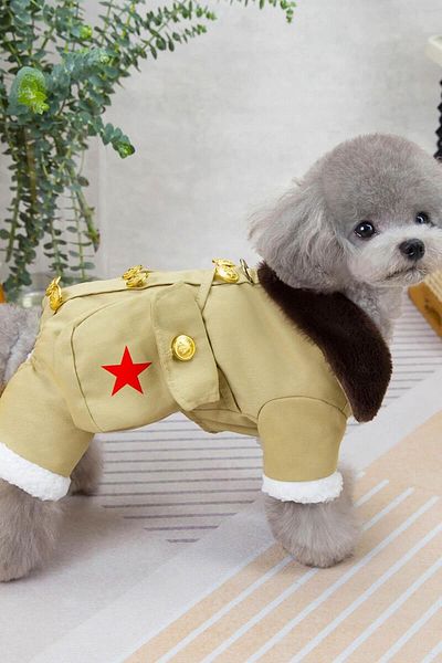 TAKIŞTIR Beige Color Bag Detailed Plush Lined XXL Dog Jumpsuit/Coat