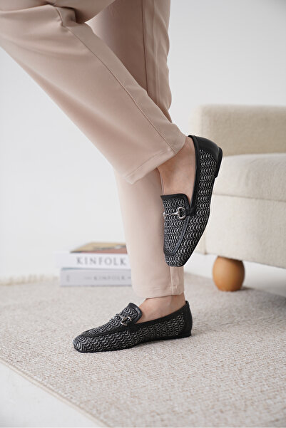 Cananın Pabuçları INT 19-73 Металева пряжка Солом'яні мокасини