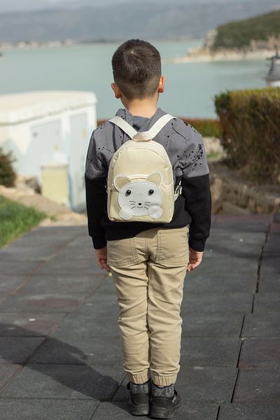 KAFF Beige Cat Patterned 1-4 Years Old 2 Compartment Children's Mini Nursery Bag