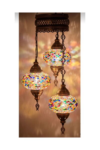 Genel Markalar Mozaik 3lü Avize Sarkıt Otantik Lamba