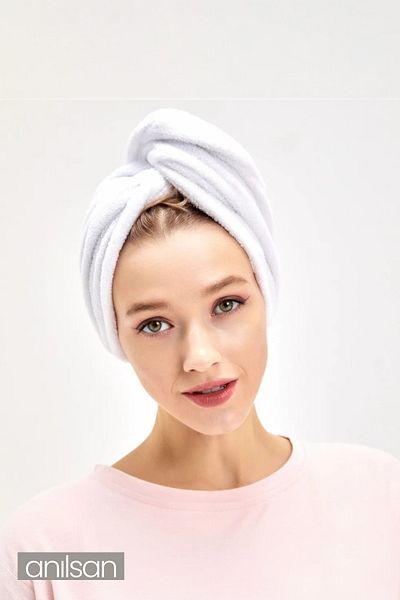 Anılsan White 100% Cotton Towel - Bonnet - Hair Drying Bonnet - Head Towel - Shower and Bath
