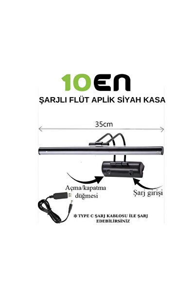 10EN Flüt Şarjlı Siyah Kasa Ledli Tablo Kuğu Duvar Aplik Şarjlı Günışığı