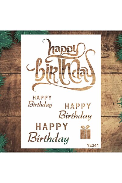 STENCİLTASARIM Stencil Tasarım YZ341 Happy Brithday- Dekoratif Duvar, Eşya,kumaş,fayans Boyama Şablonları
