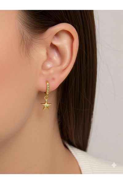 Miyoste Women's Star Design Gold Color Steel Earrings
