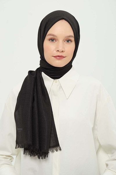 Madame Polo Petonya Shawl Black Wrinkle-Free Anti-Sweat Thin Daily Shawl 75X180 cm