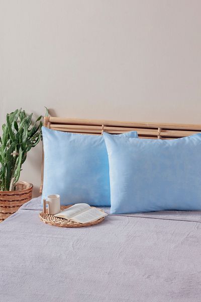 Mislina Home Pachet de 2 fete de pernă de culoare uni albastru bebeluș Bumbac Poliester Ușor de călcat 50x70