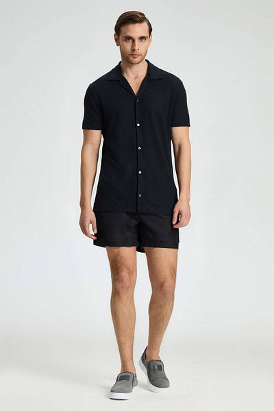 Hemington Pure Linen Short Sleeve Black Shirt
