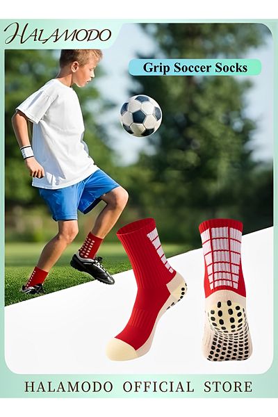 HALAMODO Men's Grip Soccer Socks Anti Slip Non Slip Athletic Socks Sports Socks for Football Basketball