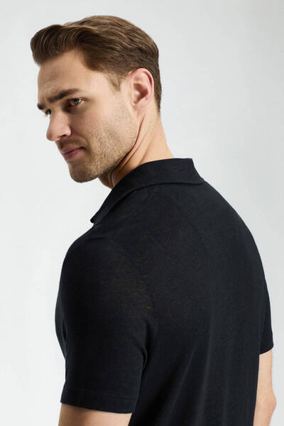 Hemington Pure Linen Black Polo Neck T-Shirt
