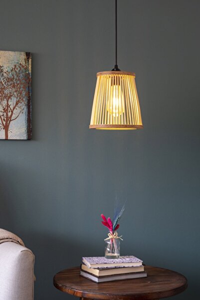 Genel Markalar Rustik Serisi Ayder Bambu Ahşap Sarkıt Avize 20cm