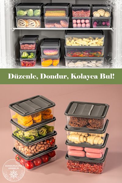 Vienev 775 ml Refrigerator Organizer - Microwave Safe Freezer Storage (Gray)