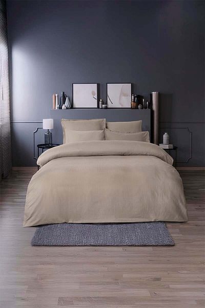 Altınbaşak Diamond Jacquard Satin Double Duvet Cover Set Beige (6 Pieces)