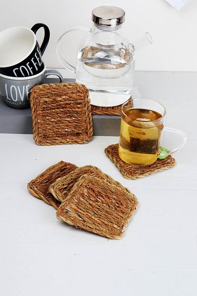 HOMENIVA 6 Pieces Handmade Wicker Coasters Cup Tea Coasters – Square Coasters