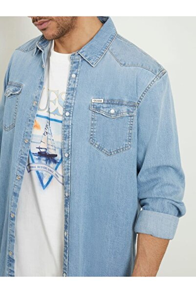 Guess Чоловіча сорочка з вузьким кроєм, синя джинсова