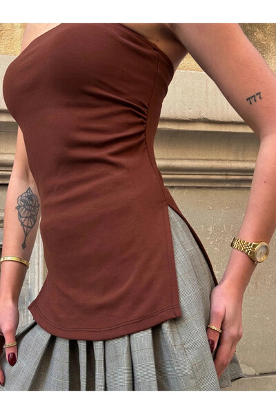 hazelin Γυναικεία μπλούζα Champion Mold Καφέ Στράπλες HZL24S-ZK13091