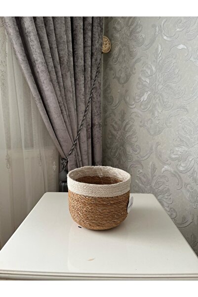 Sever Dekoratif Hasır Saksı Beyaz, Çok Amaçlı Hasır Saksılık Sepet, Bahçe Düzenleyici