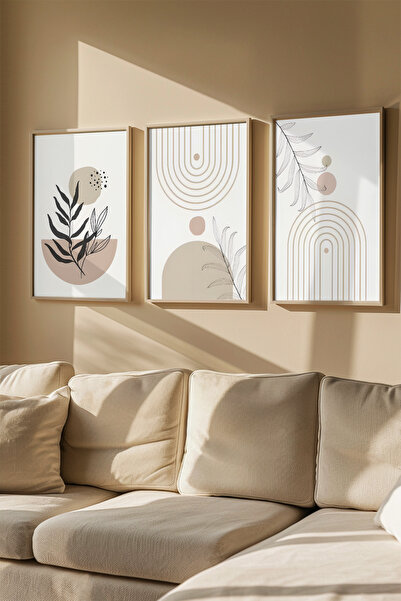 Artavessa 3 Parça Gerçek Ahşap Renkli Çerçeveli Tablo Seti - Model 7