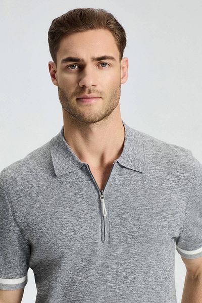Hemington Pure Cotton Sleeves Stripe Detail Light Gray Knitwear Polo
