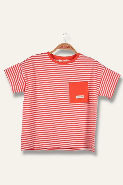 Zeyland Boy's Striped Pocket T-Shirt - Coral Striped