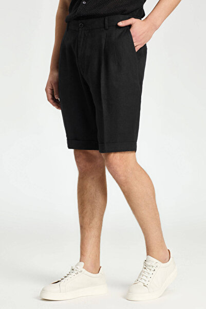 Hemington Pure Linen Black Pleated Shorts