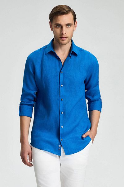 Hemington Indigo Blue Pure Linen Sports Shirt