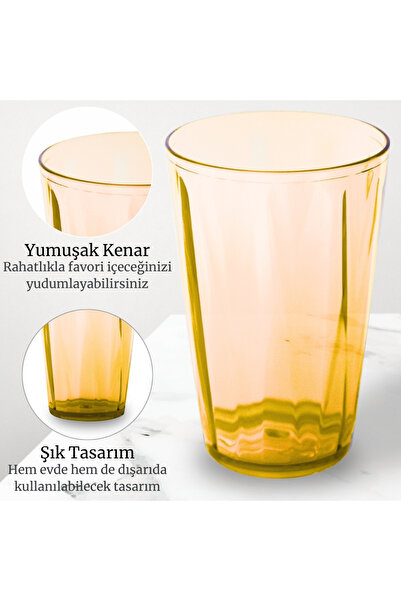shop Rodoplu Basics | Meşrubat Bardağı, Turuncu, Kırılmaz, Cam Görünümlü Plastik Bardak, 400 ml