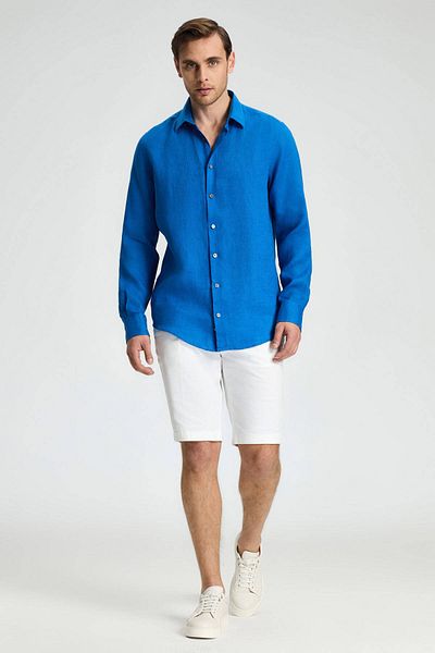 Hemington Indigo Blue Pure Linen Sports Shirt