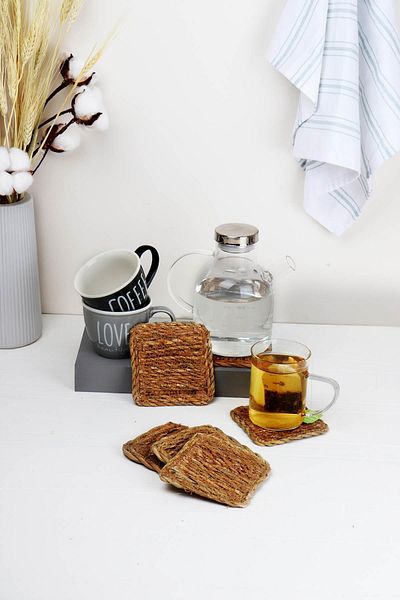 HOMENIVA 6 Pieces Handmade Wicker Coasters Cup Tea Coasters – Square Coasters