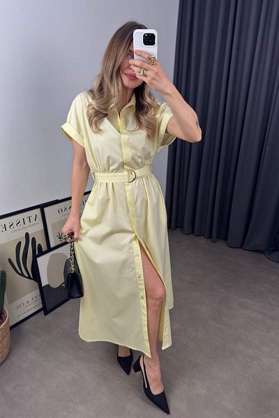 Sue Store Rochie cămașă cu centură galbenă