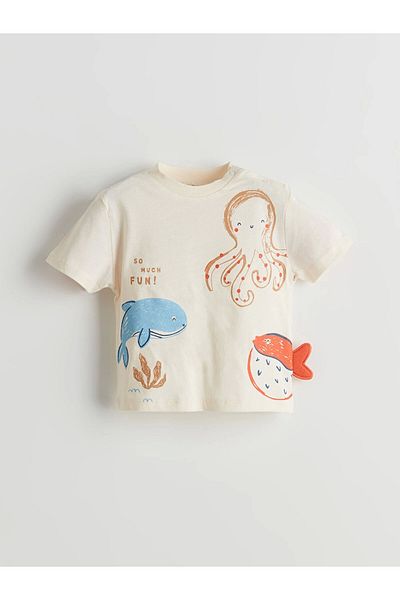 LC Waikiki Lcw Baby Beige Printed Baby Boy T-Shirt and Pants 2Pcs