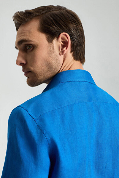Hemington İndigo Mavi Saf Keten Spor Gömlek