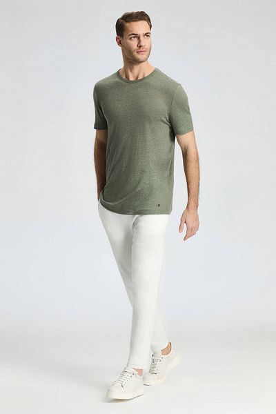 Hemington Pure Linen Khaki Crew Neck T-Shirt