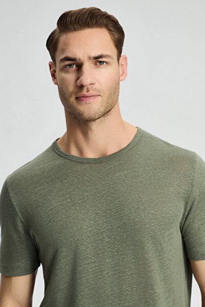 Hemington Pure Linen Khaki Crew Neck T-Shirt