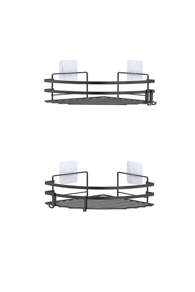 Teknotel 2 buc. Raft de colț pentru baie negru mat St207h