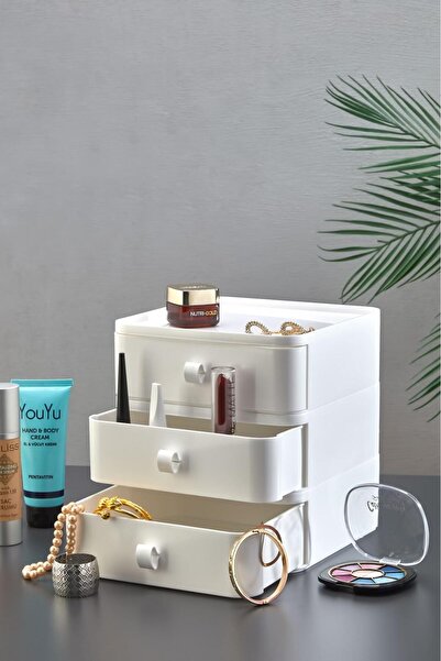 HOMENIVA نيفابوكس 3 قطع من المجوهرات، درج منظم للمكياج ومستحضرات التجميل، منظم مكتب، أبيض