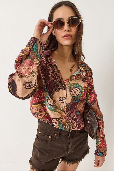 Bianco Lucci Women's Patterned Oversize Vintage Shirt 6617 60283056